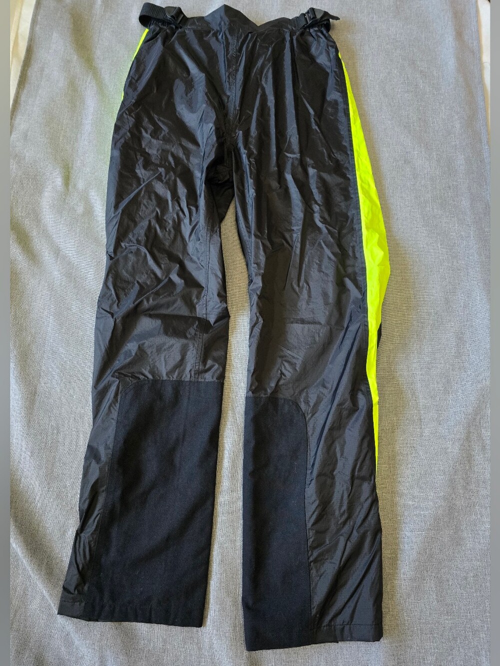 Olympia Moto Sports Rain Pants Black with High-Vis Lime Side Panel Size M/L